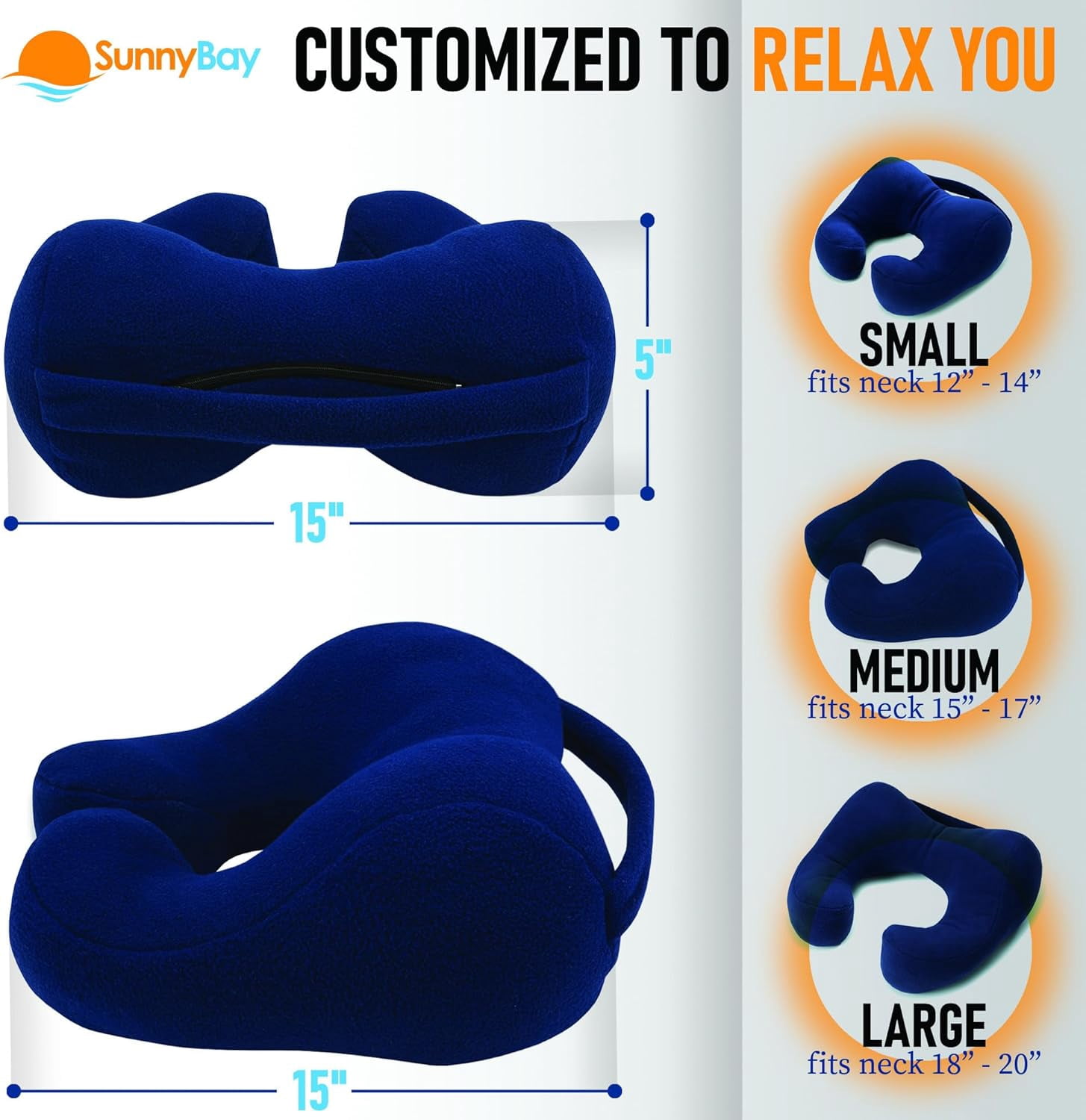 SunnyBay Ergonomic Travel Neck Pillow, Cervical Neck Support, Light Blue, Medium