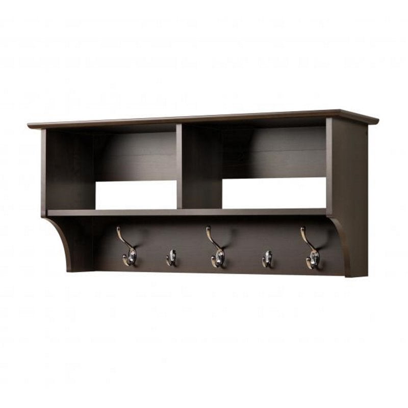 Pemberly Row 36" Wide Entryway Hanging Shelf with Hooks in Espresso