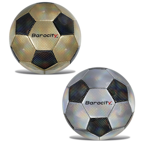 Barocity Classic Modern Pattern Soccer Balls Set of 2 - Classic Gold, Silver Official Match Ball with Reflective Hex Pattern, Sport Soccer Balls for Indoor and Outdoor Training and Practice - Size 5