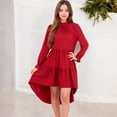thumbnail image 4 of Women's High Neck Tiered Swing Dress with Long Sleeves- Medium, Burgundy, 4 of 7