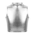 thumbnail image 2 of Alvivi Kids Girls Metallic Sleeveless Turtleneck Tops Gymnastics Workout Tank Vest 8-16 Silver 12, 2 of 6