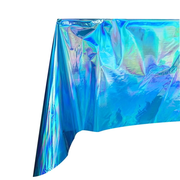 Zhuge 10 Pack 72*53.9in Iridescent Plastic Tablecloths Shiny Disposable Laser Rectangle Table Covers Holographic Foil Tablecloth Iridescent Party Decoration,Blue
