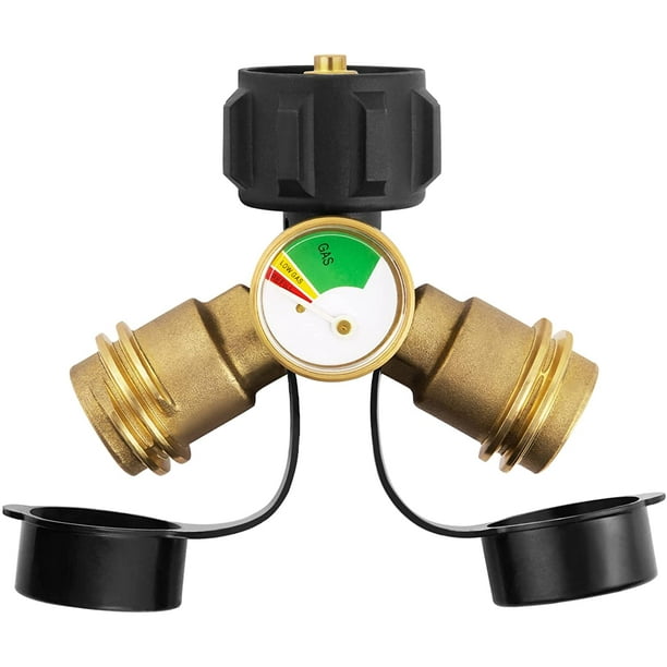 Propane Tank Splitter with Gauge, Propane Y Splitter for BBQ Grills