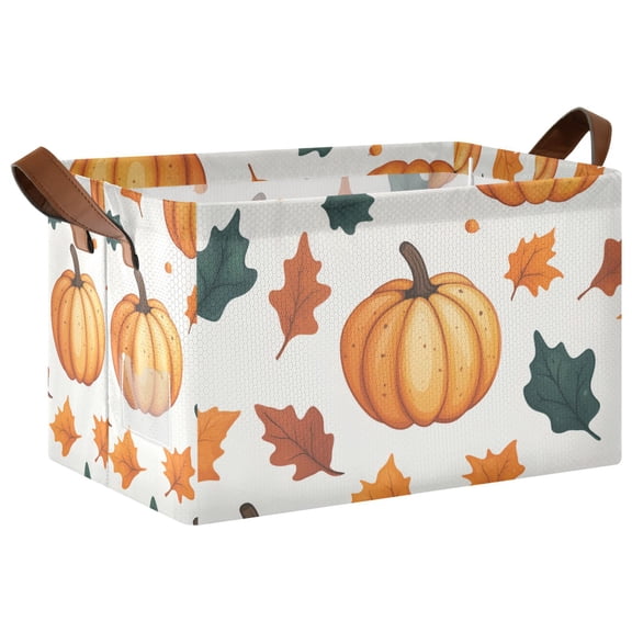 Yayeee Foldable Storage Basket for Shelves with Handles Waterproof Cloth Bins, Pumpkins Pattern