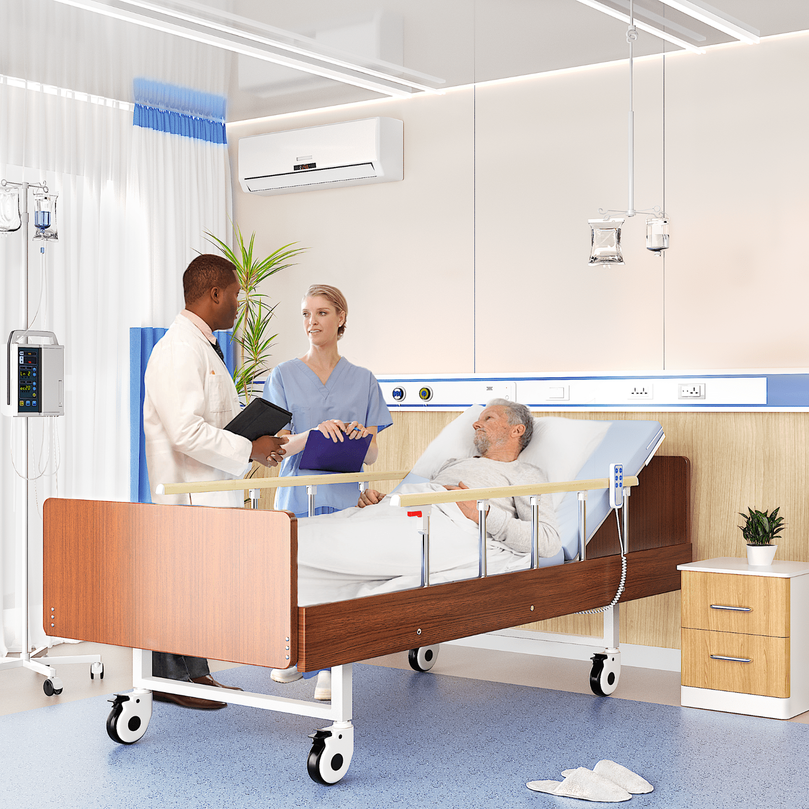 Epachois Full Electric Hi-Lo Hospital Bed for Home and Adjustable Height,36" x 75"