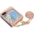 thumbnail image 5 of Leather Case Compatible with Samsung Galaxy Z Flip 5 5G Case Rose Gold,Embossed 3D Mandala Flower PU Print Women Phone Case with Lanyard Neck Strap, 5 of 12