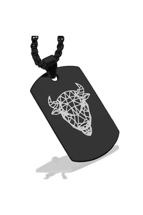 Stainless Steel Geometric Polygon Bison Animal Dog Tag Pendant Necklace