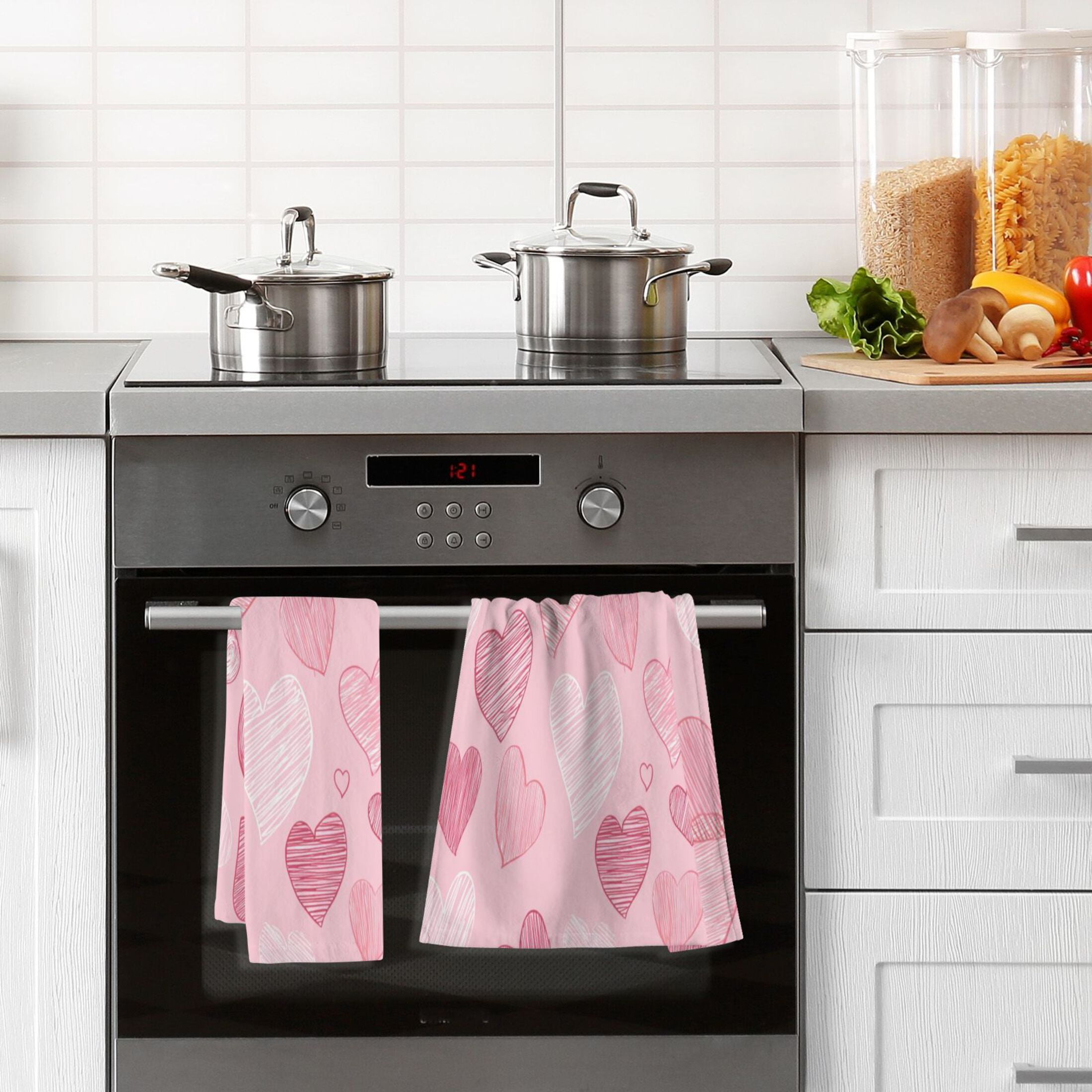 2 Pieces of Cotton Towel Face Towel Set Hand Towel Bath Towel Cotton Bath Towel Sets Valentine's Day Pink Heart