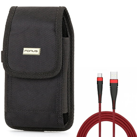 Case Belt Clip   10ft USB Cable for Motorola One 5G Ace Phone - Rugged Holster Canvas Cover and  Type-C Charger Cord Power Wire Combo for Motorola One 5G Ace