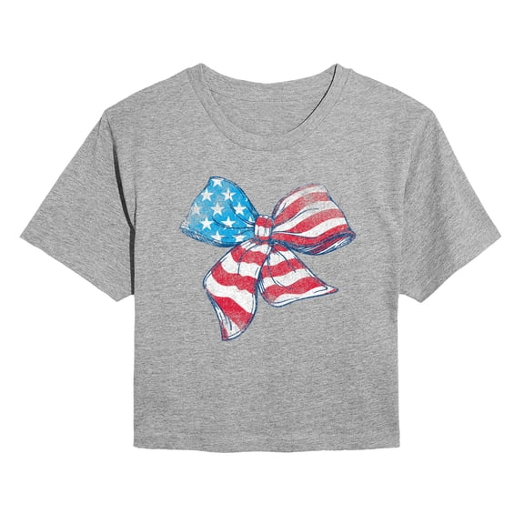 Instant Message - American Flag Bow Women's Cropped Graphic T-Shirt
