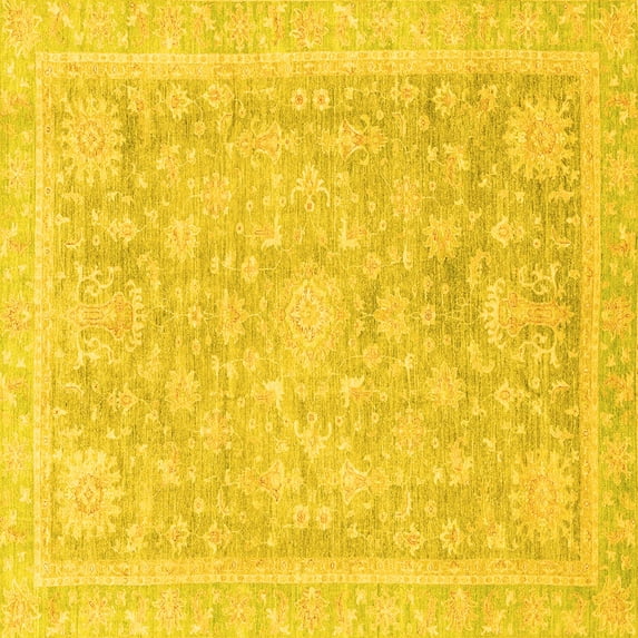 Ahgly Company Machine Washable Indoor Square Oriental Yellow Traditional Area Rugs, 3' Square