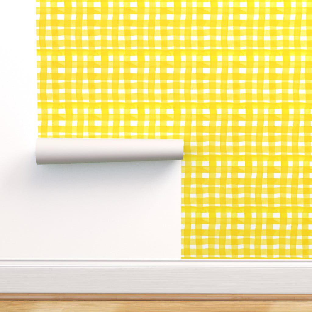 Peel-and-Stick Removable Wallpaper Plain Gingham Yellow Lemon Sunshine Check 