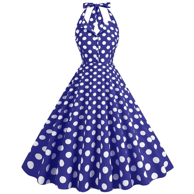Weiqiqre Robe Cocktail pour Femmes 2024, Robe Grande à Pois à Col Montant Contrasté Style Court pour Femmes