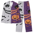 thumbnail image 2 of SAKMAL Womens Pajama Set Fall Halloween Long Sleeve Button Down Pumpkin Bat Print Young Womens 2 Piece Shirt and Long Pants Breathable Sleep Set, 2 of 7