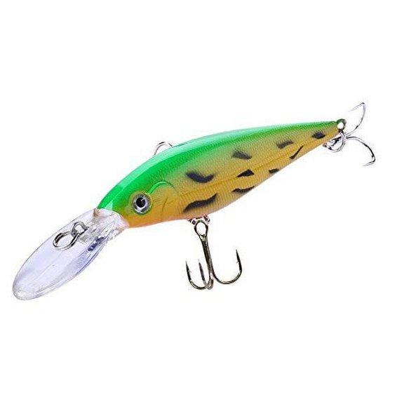 Art Attack Minnow Fishing 4.33" Lure, Bright Green Yellow Fire Tiger, Jerkbait Deep Swim Wobbler