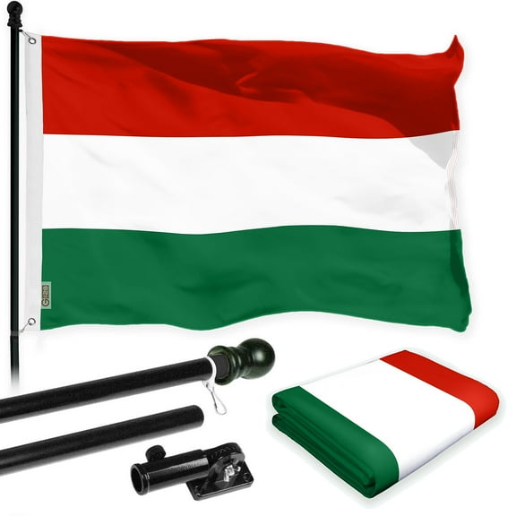 G128 Combo Pack: 6 Ft Tangle Free Spinning Flagpole (Black) & Hungary Flag 3x5 Ft Printed 150D Polyester, Brass Grommets (Flag Included) Aluminum Flag Pole