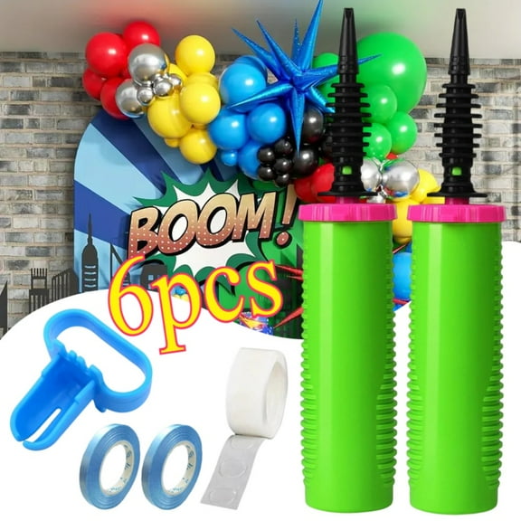 Dual Action Balloon Pump 2 Pack with Tying Tool, Hand Held Air Inflator for Party Decorations, Green Manual Balloon Pump with Extra Accessories
