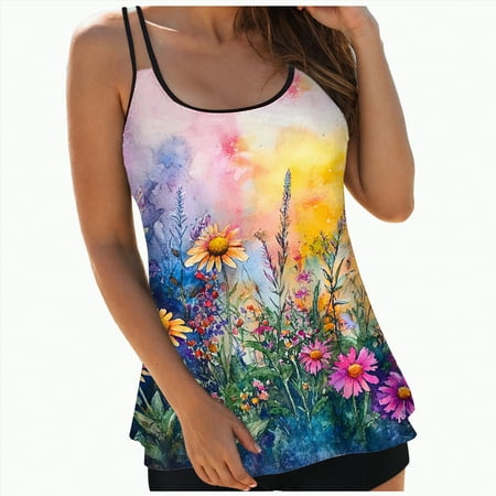HCNTES Women s Tankini Set Swimsuits Scoop Neck Tummy Control Two Piece Bathing Suits with Boyshort(L a109-Light Purple)