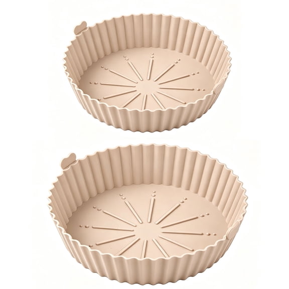 2 Pack Air Fryer Silicone Liners, 7.25 Inch & 8.25 Inch Reusable Food Grade Basket Liners, Oven Baking Tray Mats, Kitchen Air Fryer Accessories-Apricot