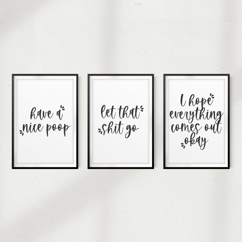 Bathroom Toilet Humor 5" x 7" UNFRAMED Prints (Set of 3) Home Décor
