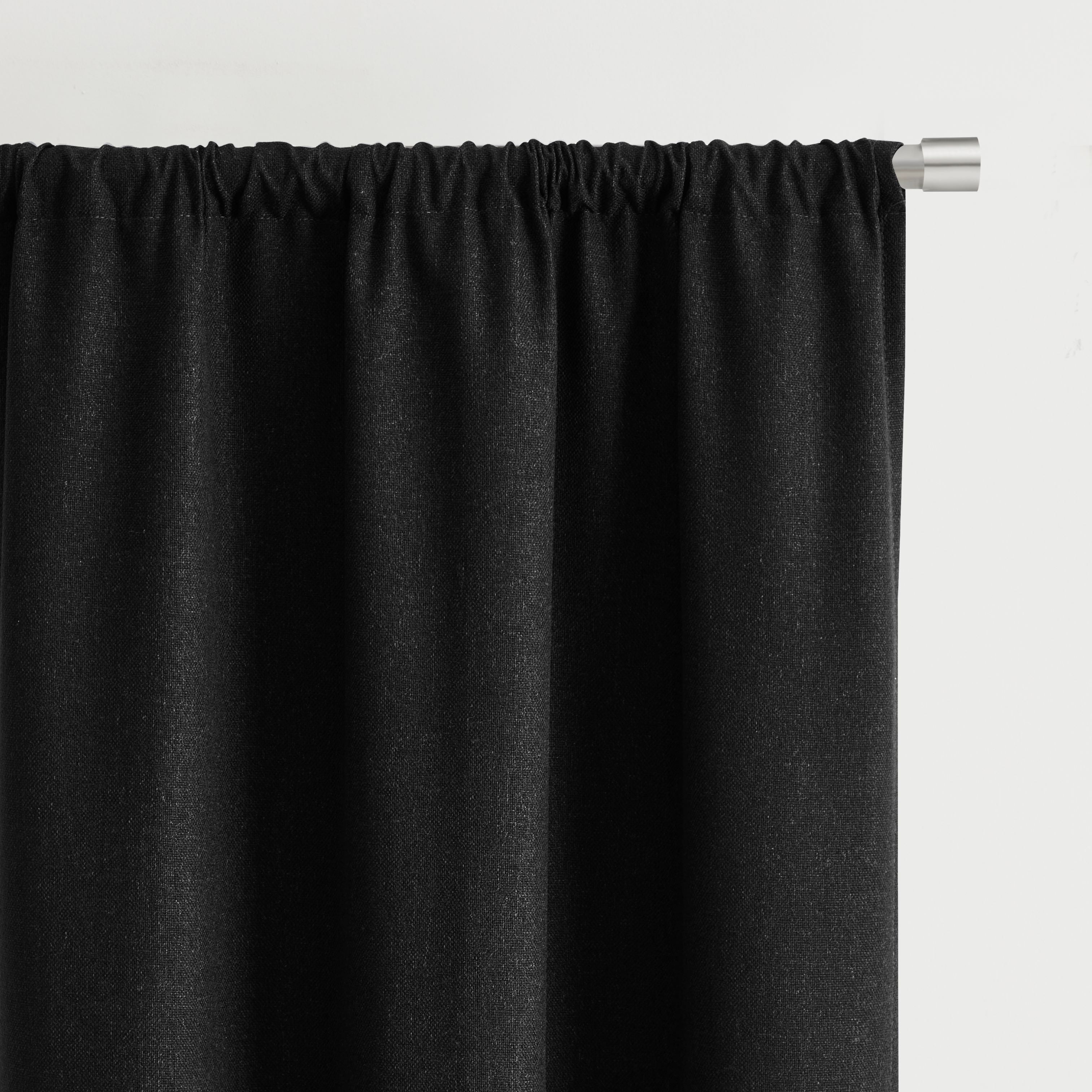 (3 pack) Mainstays Twill Blackout Rod Pocket 4 Piece Curtain Set, Rich Black, 27.5" W x 63" L