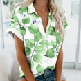 thumbnail image 2 of QQAMB Shirt for Women Floral Print Turndown Collar Short Sleeve Button Loose Casual Blouse Shirt Green M, 2 of 5