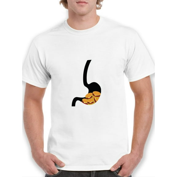 Funny Burger Stomach Food Graphic Men White T-Shirt, Male x-Large