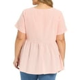 thumbnail image 3 of GRACE & GRANDEUR Women's Plus Size Easter Gingham Tops 100% Cotton Plaid Peplum Top Notch Neck Short Sleeve Summer Flowy Babydoll Blouse 1X Light Pink, 3 of 6