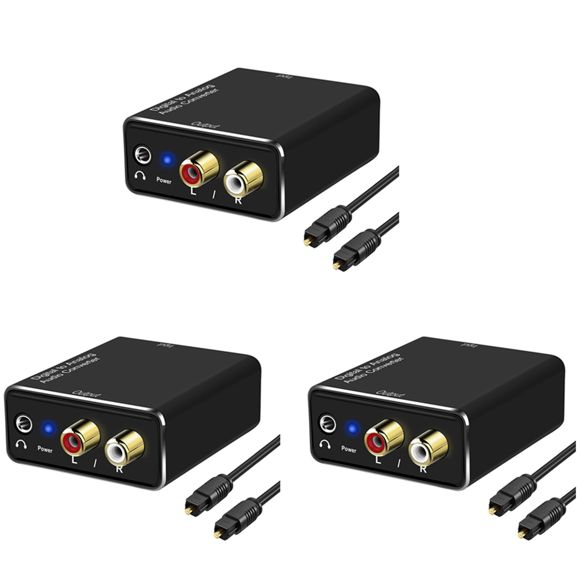 3X Convertisseur Audio Numérique à Analogique, Adaptateur Audio Stéréo DAC Numérique SPDIF Optique à Analogique L / R RCA et 3,5 Mm aux