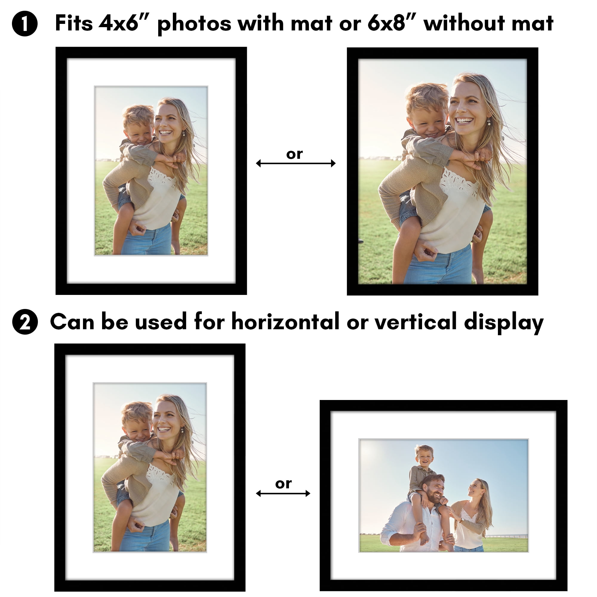 Americanflat 6x8 Picture Frame with Shatter-Resistant Glass with 4x6 Mat Display Photo Streamline - Black