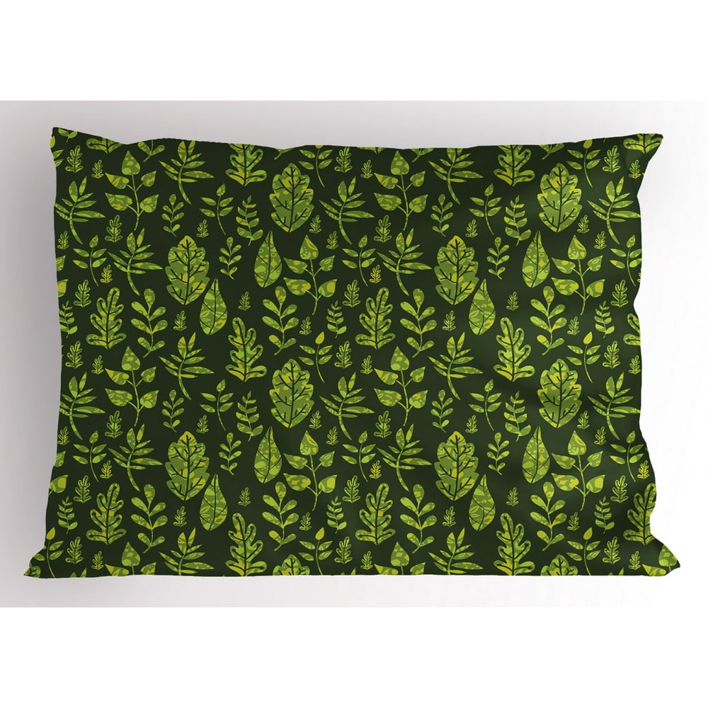 Sage Pillow Sham Patterned Green Leaves Nature Inspired Composition