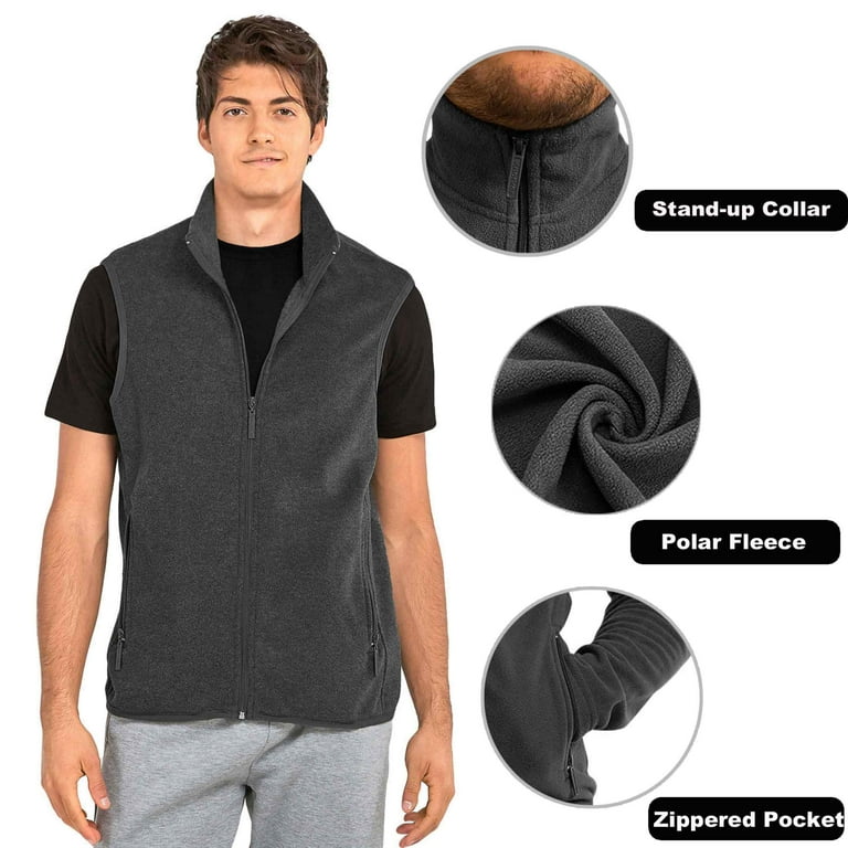 Men's 2XL Charcoal Gray Full-Zip Polar Fleece Vest, 100% Polyester
