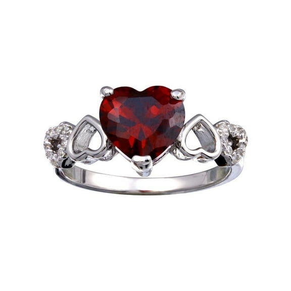Rhodium Plated 925 Sterling Silver Heart Love Red Clear Cubic Zirconia Ring Jewelry Female Size 5