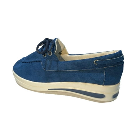 

Woman Wedge Platform Sneakers Tie-Up Slip-on Flat Shoes for Daily Casual 35 Blue