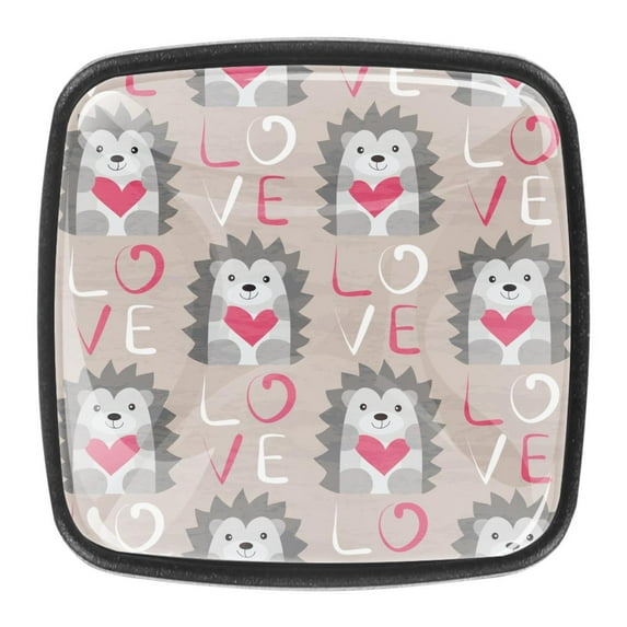 4 Pcs Square Cabinet Handle Cupboard Knob Drawer Pulls Handle Hedgehog with Heart Drawer Knobs with Screws Furniture Decoration