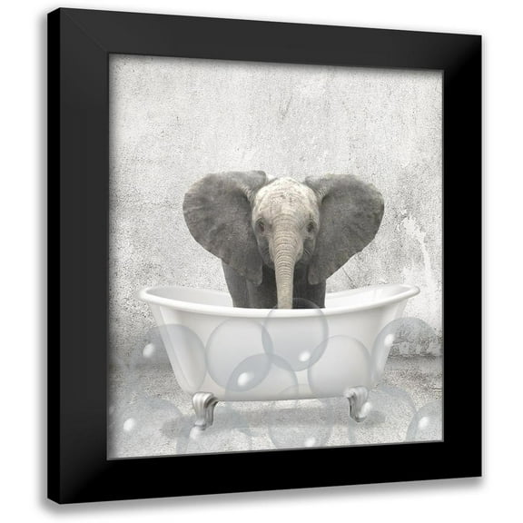 Allen, Kimberly 12x14 Black Modern Framed Museum Art Print Titled - Baby Elephant Bath