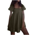 thumbnail image 4 of TMOYZQ Women's 2025 Summer Short Puff Sleeve Casual Short Mini Dresses Tie Back Square Neck A-Line Sundress, 4 of 9