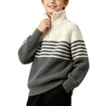 thumbnail image 6 of hotojiny Boys' Knit Pullover Sweater Quarter Zipper Knitwear Sweatshirt Kids Long Sleeve Striped Sweaters Casual Outfit(Gray,14-15 Years), 6 of 7