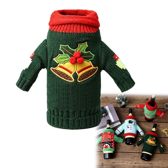 Cute Christmas Sweater Wine Bottle Cover, Handmade Wine Bottle Sweater For Christmas Decorations Cute Christmas Sweater Party Decorations Bell