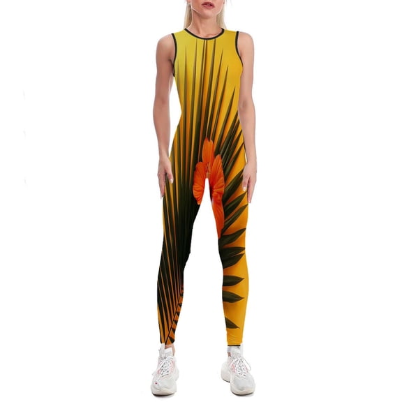 Hawaiian Flower Tropical Flower Pattern Women's One Piece Yoga Jumpsuits Leggings Playsuit Gym Suit Fitness Running Athletic Clothes Gym Wear Set