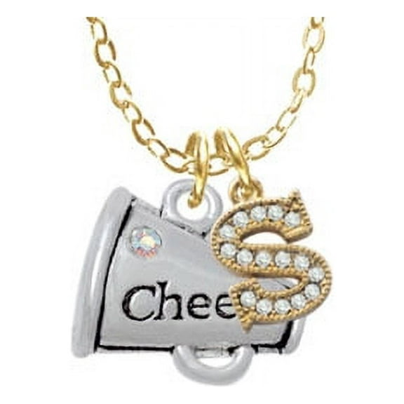 Cheer Megaphone with AB Crystal - 2 Sided - S - Gold Tone Crystal Initial Sophia Necklace, 18" 1"