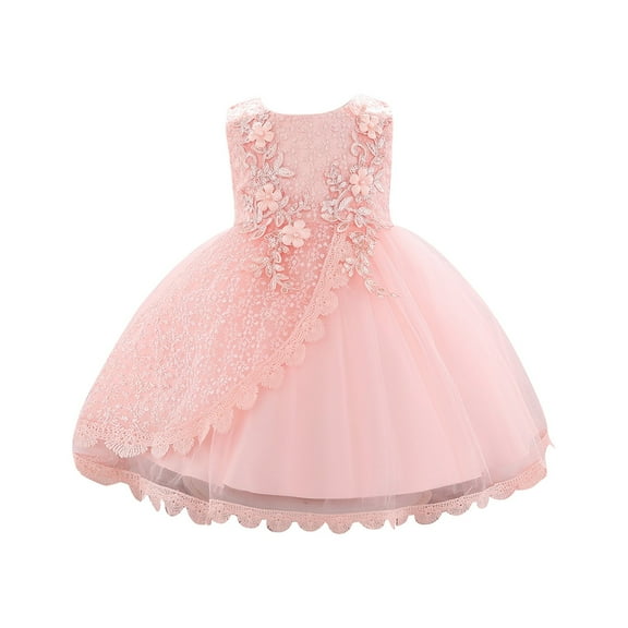 XQYLOS Baby Girl Princess Tulle Dress Sleeveless Flower Accent Photogenic Christening Gown Formal Portrait Dress 6-24 Months