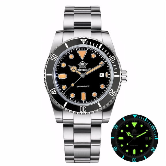 ADDIESDIVE Men's Watch 39mm Analog Quartz Watch, 200m Water Resistant Dive Watch, Japanese Movement, Ceramic Bezel, Stainless Steel, Date & Luminous Markers