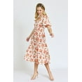 thumbnail image 5 of Ivory Coral Floral V-Neck Butterfly Sleeve Midi Dress | S-3X, 5 of 6