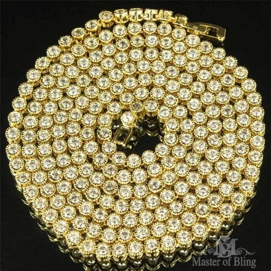 - 2 Tone Sleek Cluster Style 14k Yellow Gold Finish Lab Created Cubic Zirconia Bling Master Chain