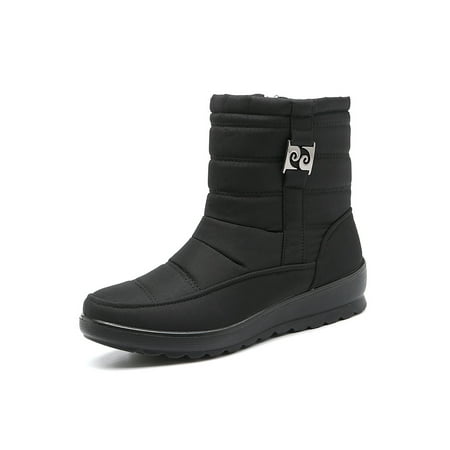 

Lacyhop Women Solid Color Snow Boots Zip Closure Anti Slip Winter Warm Casual Flat Boots