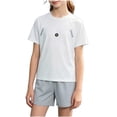 thumbnail image 2 of Girls Kids 2 Piece Set Short Sleeve Crewneck T-Shirt and Breathable Quick Dry Athletic Shorts Summer Activewear Outfit White,Size 2-3T, 2 of 7