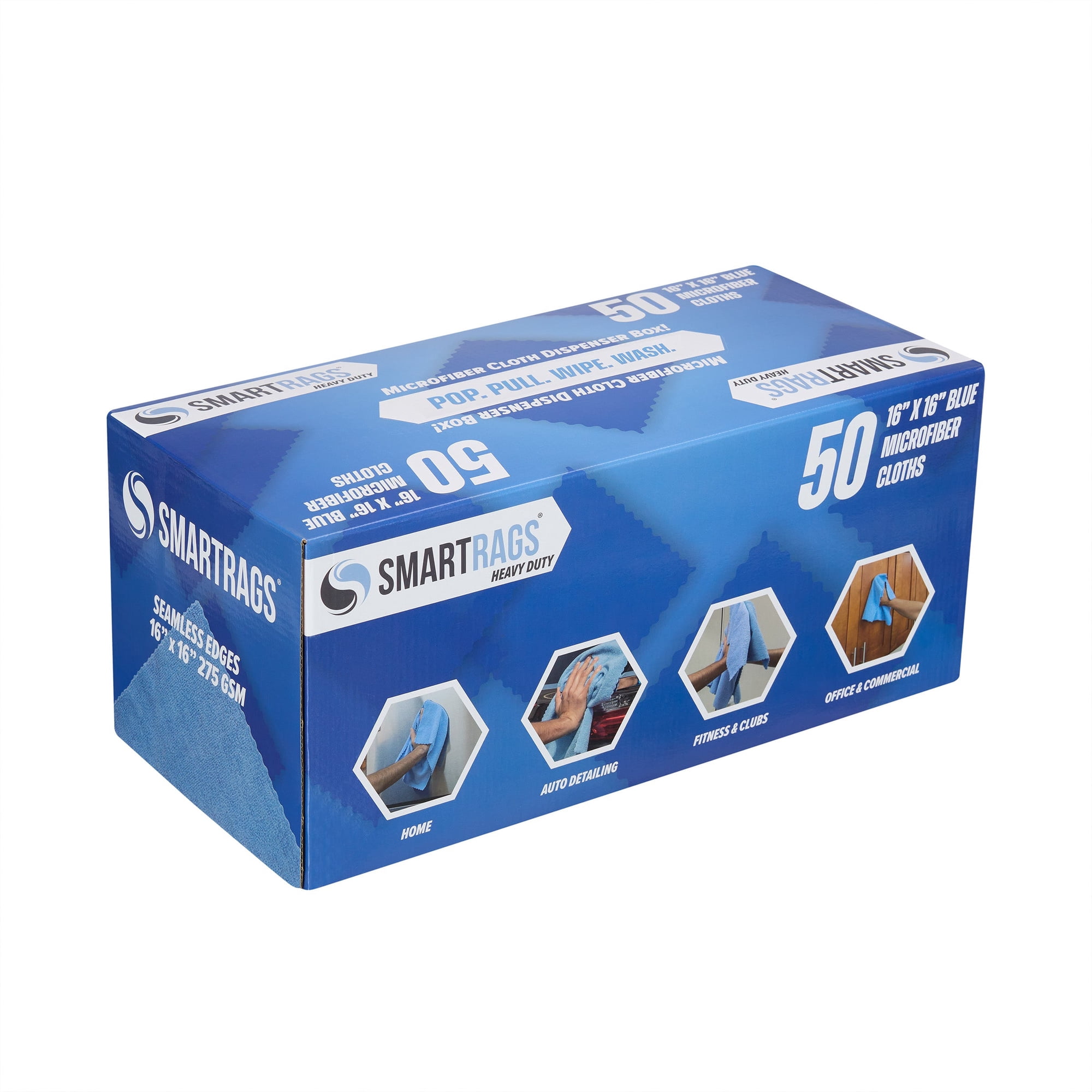 SmartRags M931B Microfiber Cleaning Cloth 16 x 16 Blue 215 GSM Box 50