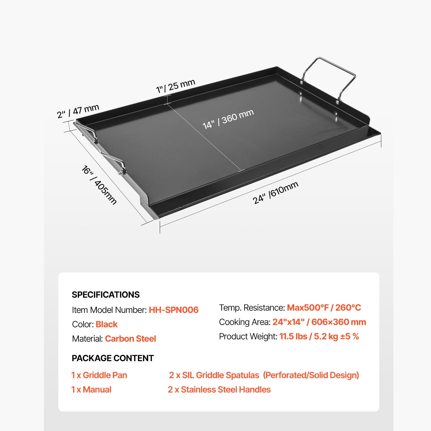 KFFKFF Iron Griddle, 24x16 inch Flat Rectangular Cooking Griddle Pan, Propane Grill Griddle for Barbecue Grill, Hibachi, Compact Family Utensils with Handle, Ideal for Outdoor Cooking