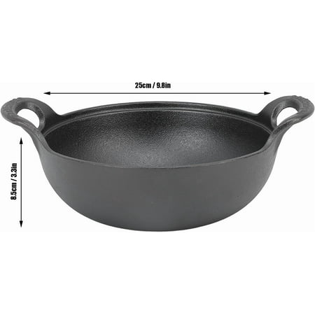 Cast Iron Wok with Handle for Authentic Asian Cooking, Wooden Lid, Flat Base for Easy Cooking (25cm)